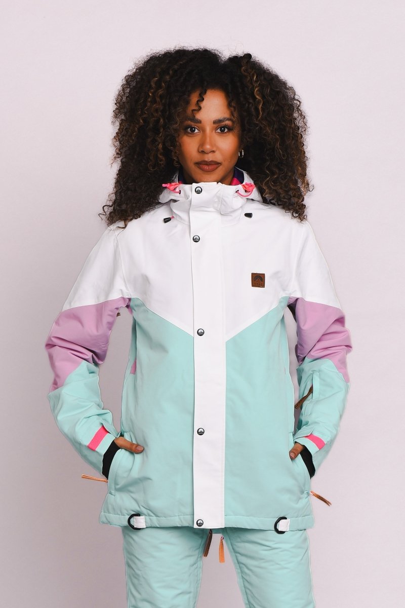 1080 Women s Ski Snowboard Jacket Pastel Pink White Pastel Mint