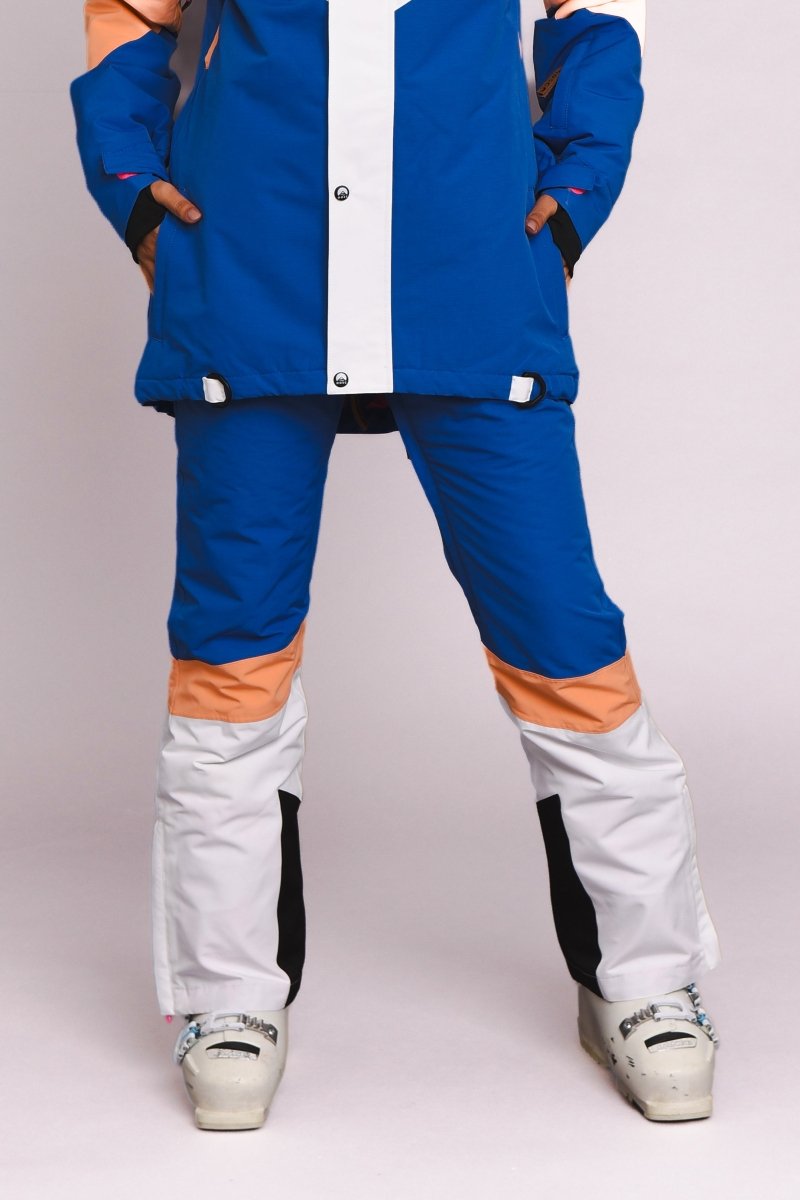 1080 Women's Ski Snowboard Pant Pastel Peach, White Blue