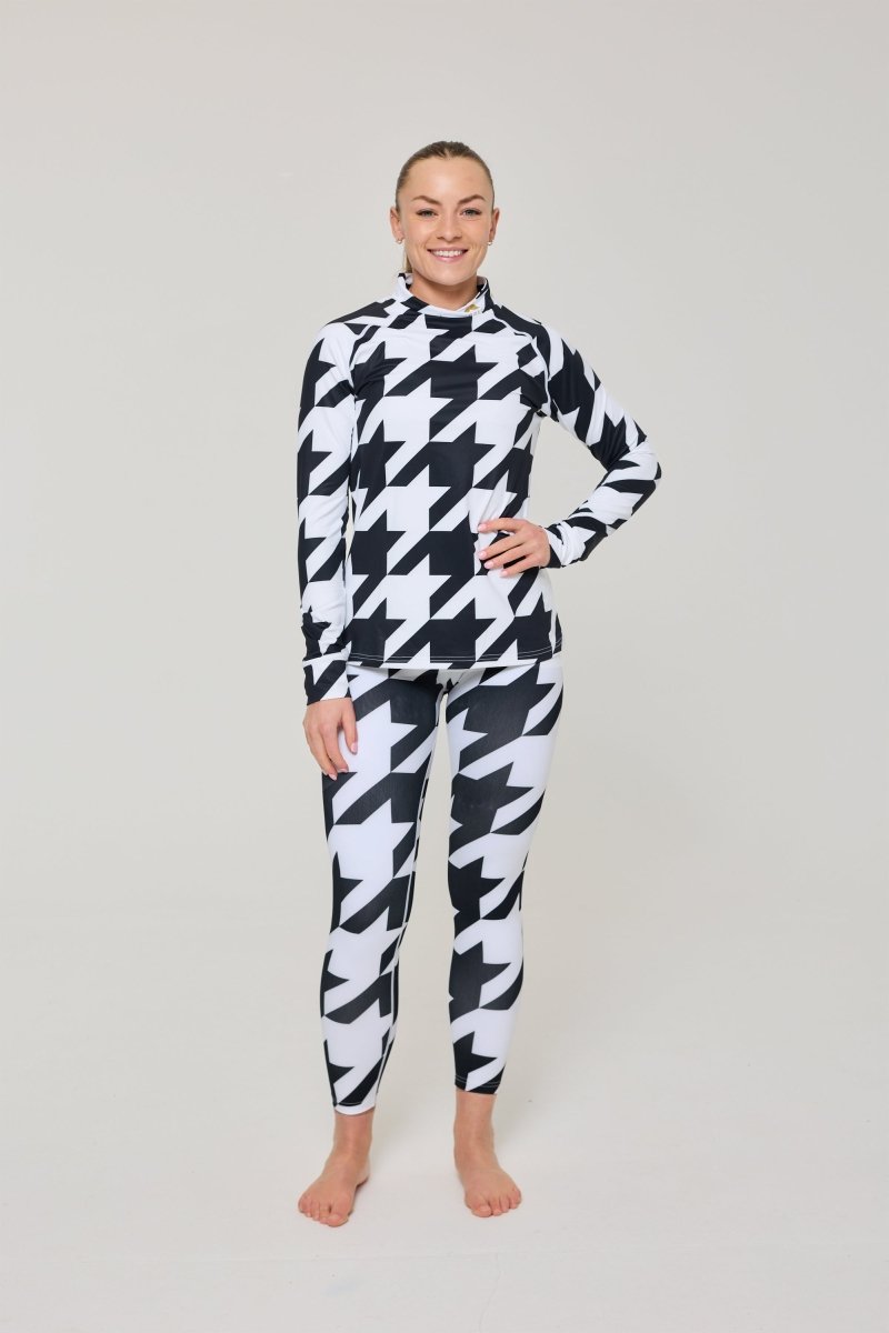 Baselayer Leggings - Black & White Houndstooth Women's - OOSC Clothing