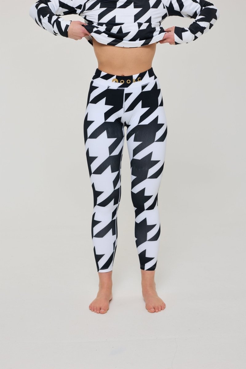 Baselayer Leggings - Black & White Houndstooth Women's - OOSC Clothing