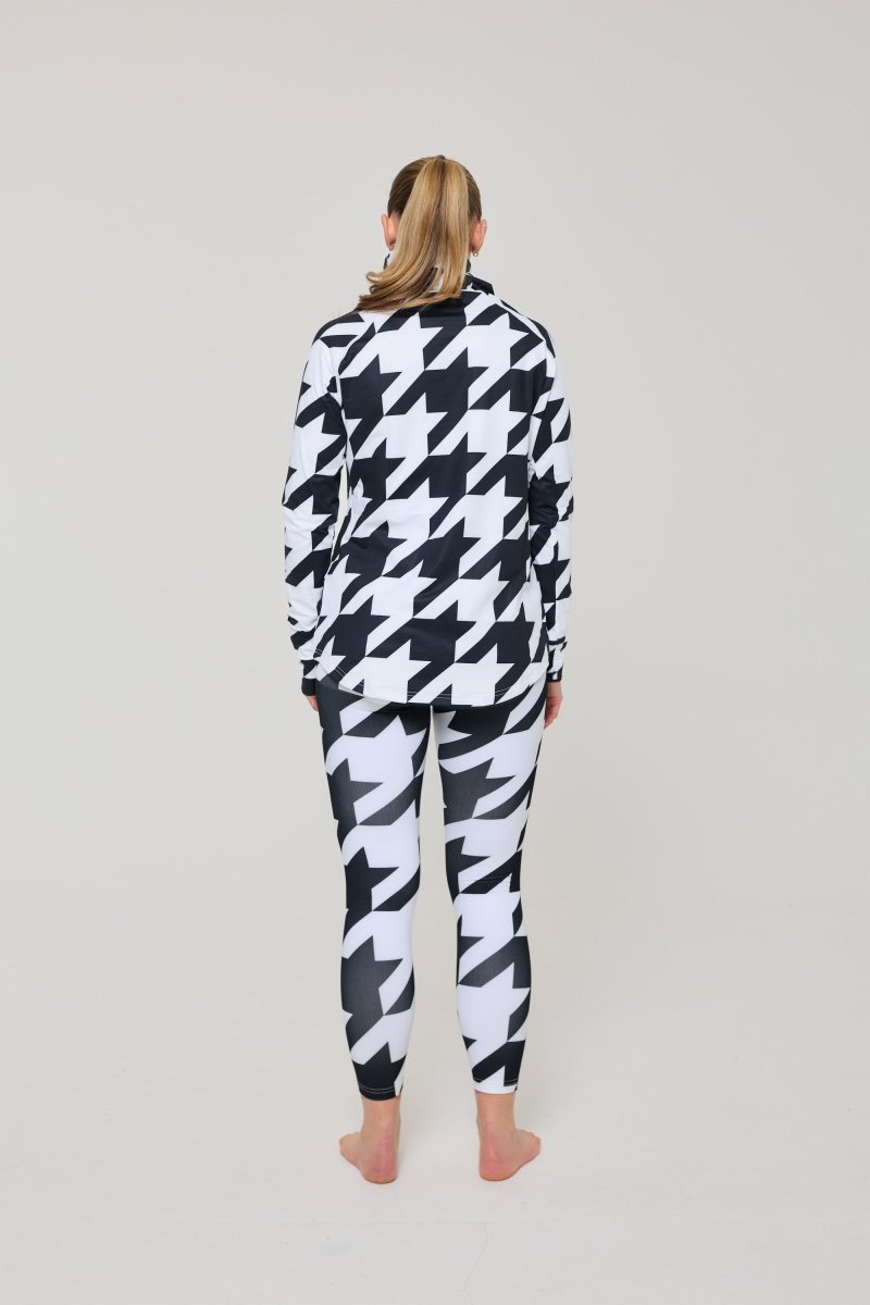 Black & White Houndstooth Women's High Neck Baselayer Top - OOSC Clothing