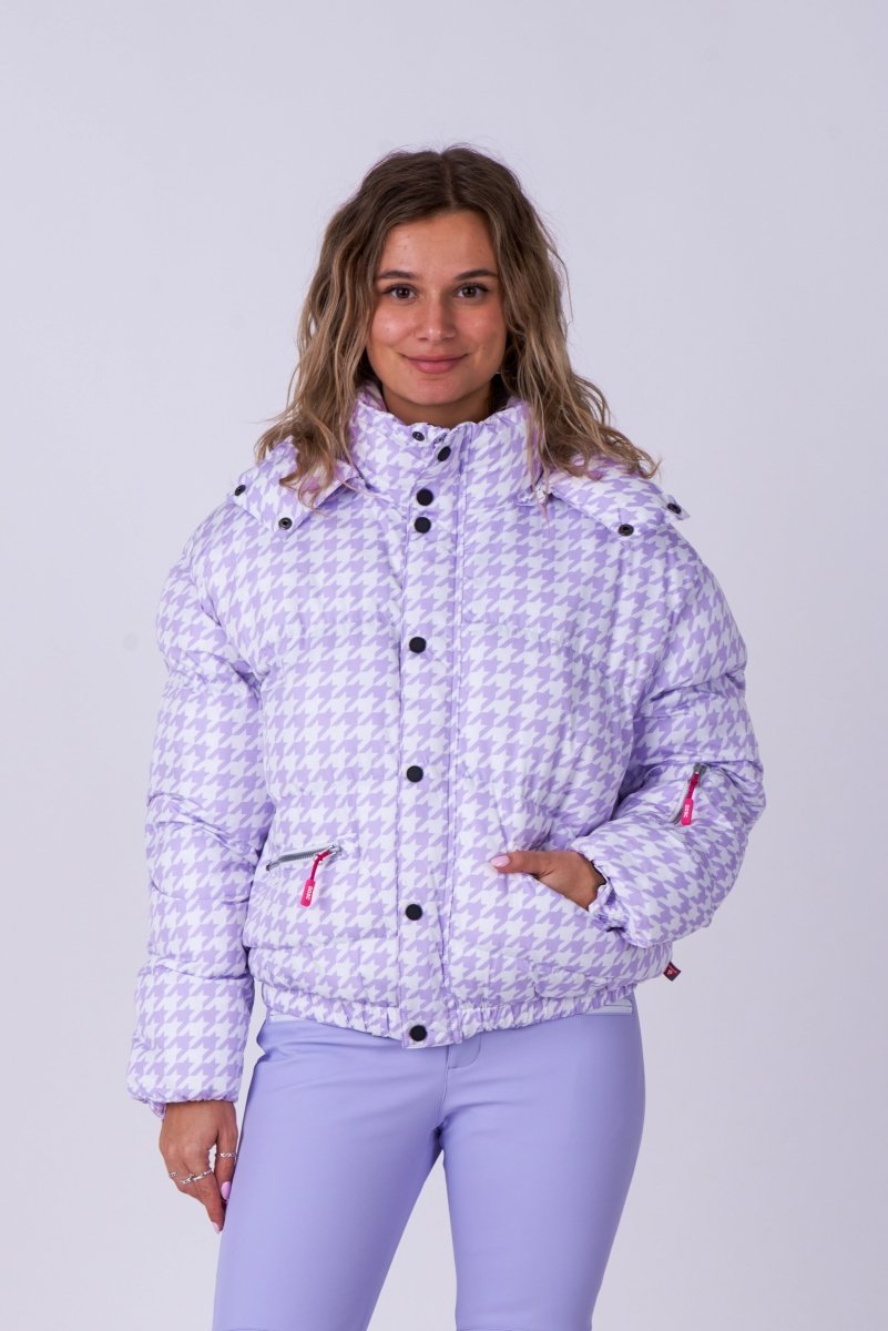 Chic Puffer Jacket Purple Houndstooth