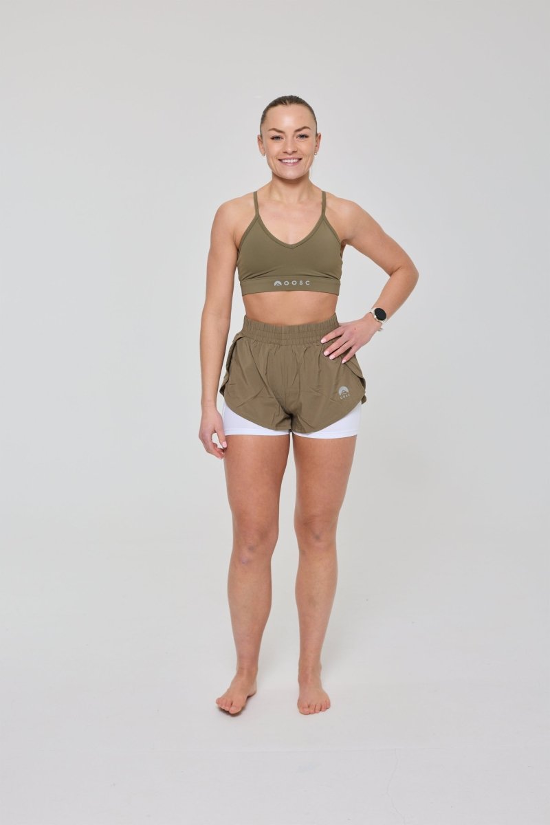 Elite 2 in 1 Running Shorts - Khaki - OOSC Clothing