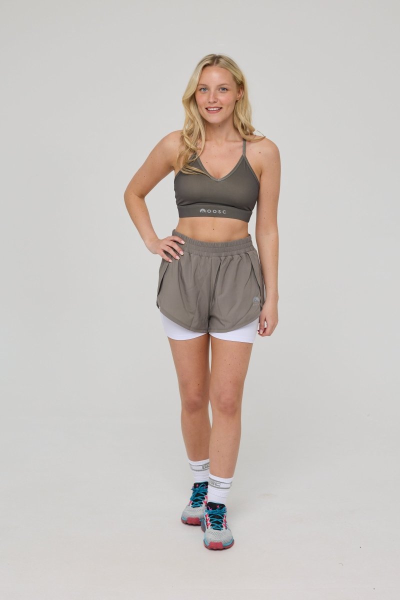 Elite 2 in 1 Running Shorts - Khaki - OOSC Clothing