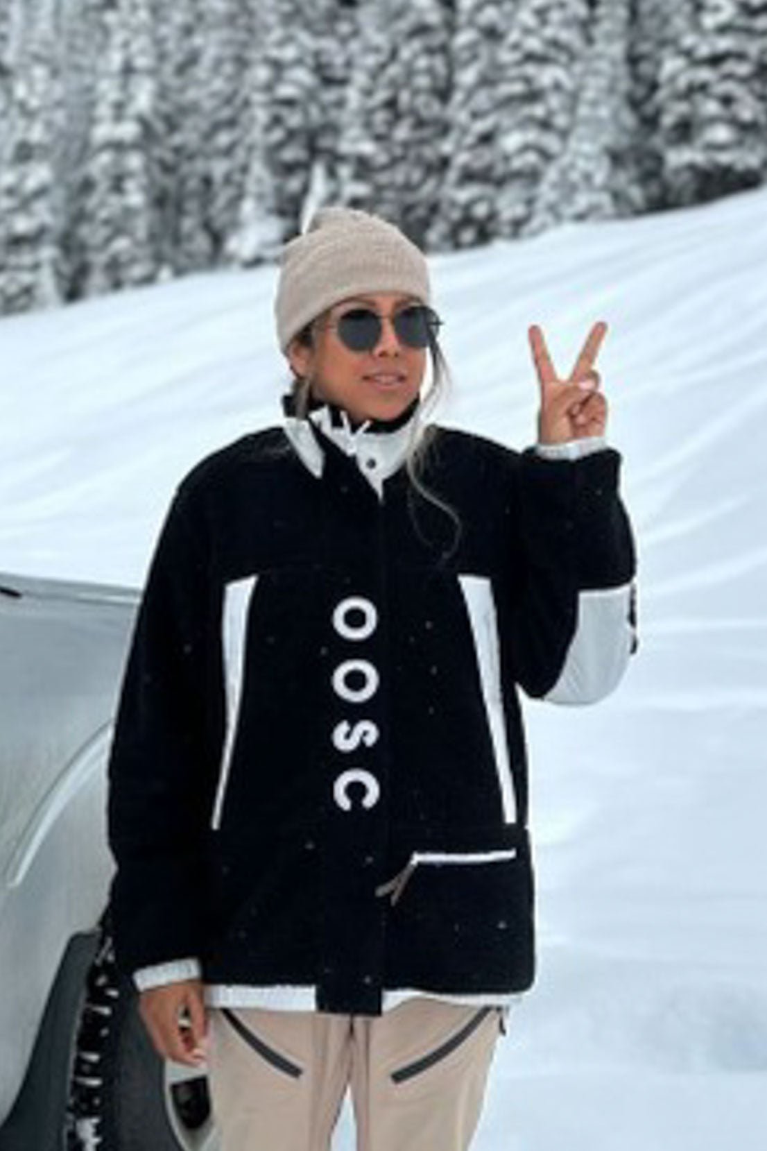 Sherpa Fleecejacke Schwarz / Weiß - Damen