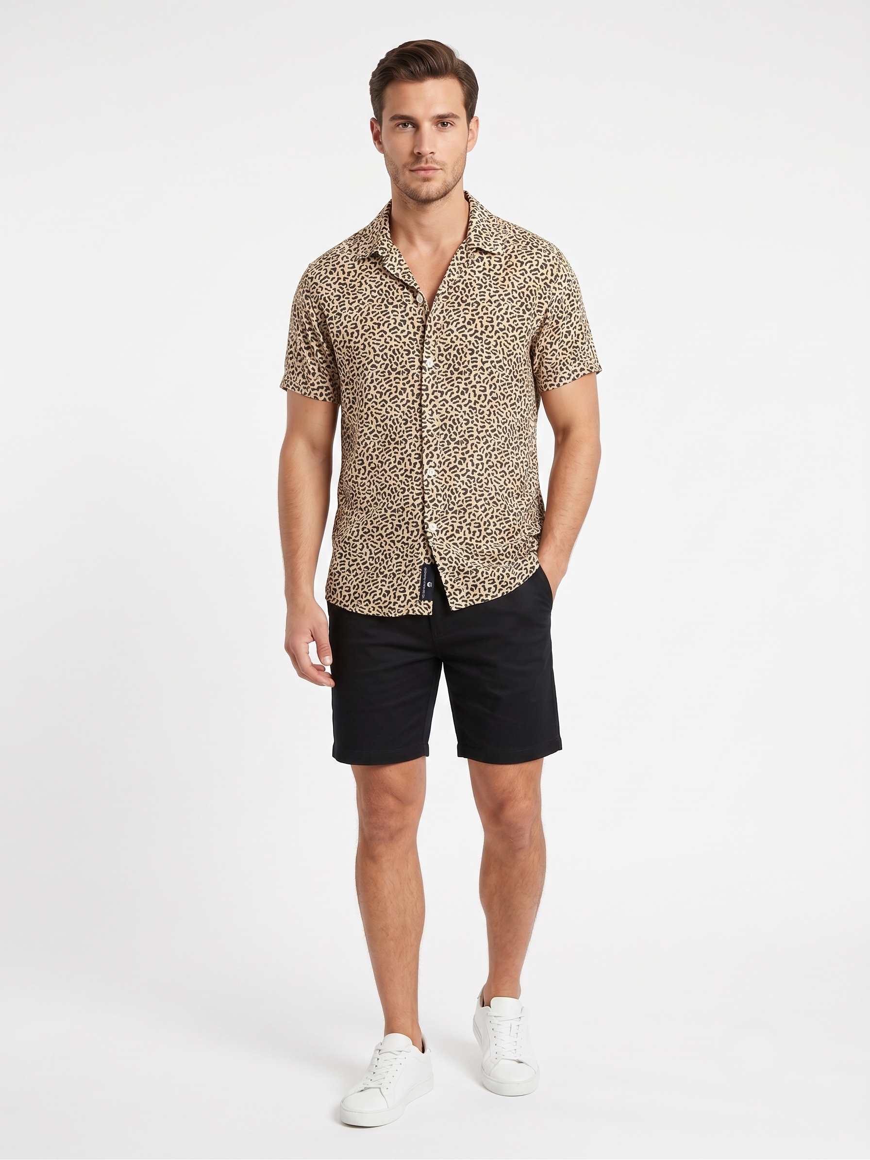Rosa Leopard Herren Kurzarmhemd