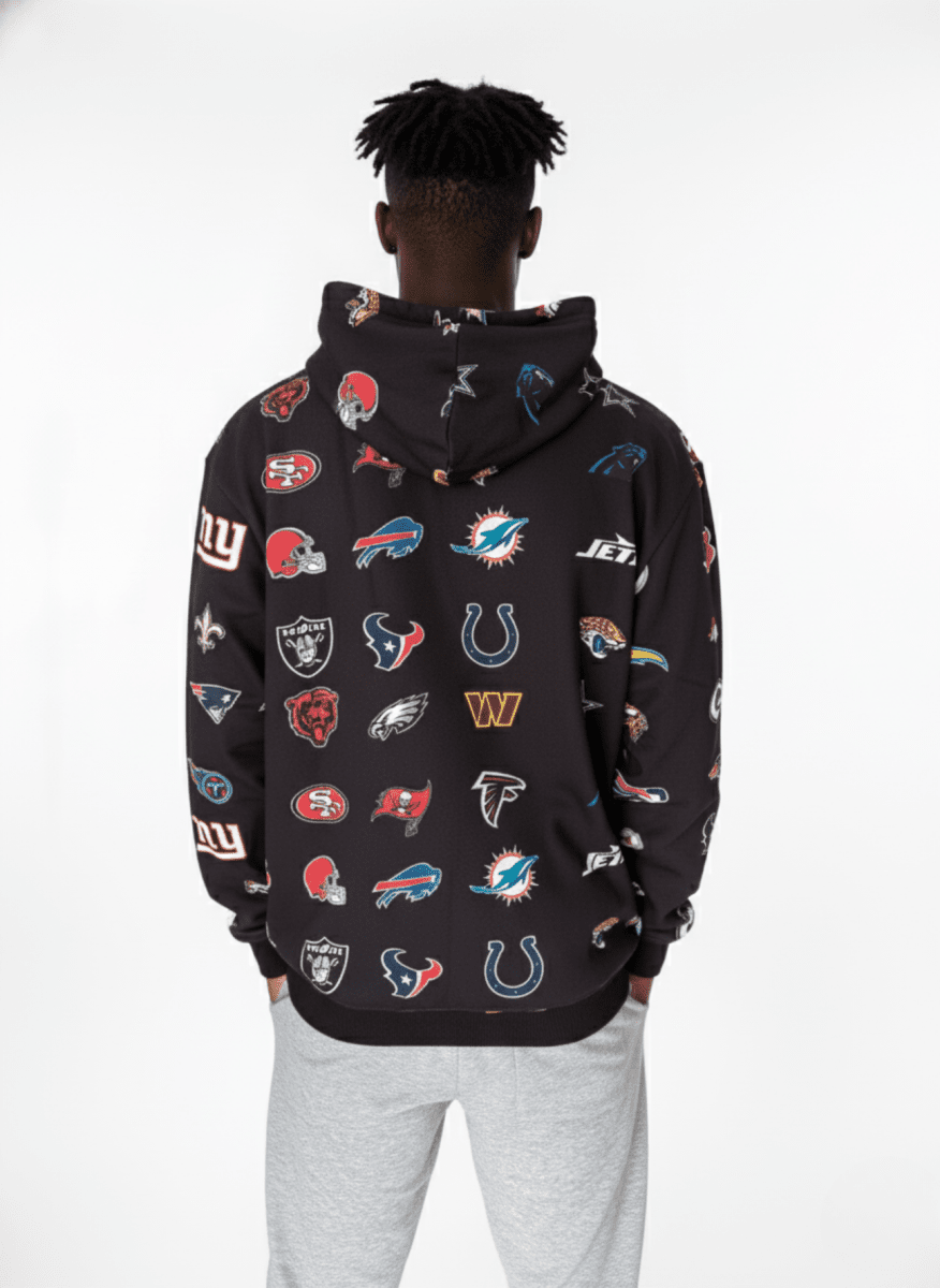 NFL Heavyweight Oversize 32 Team Mash Up Hoodie - Black - OOSC Clothing