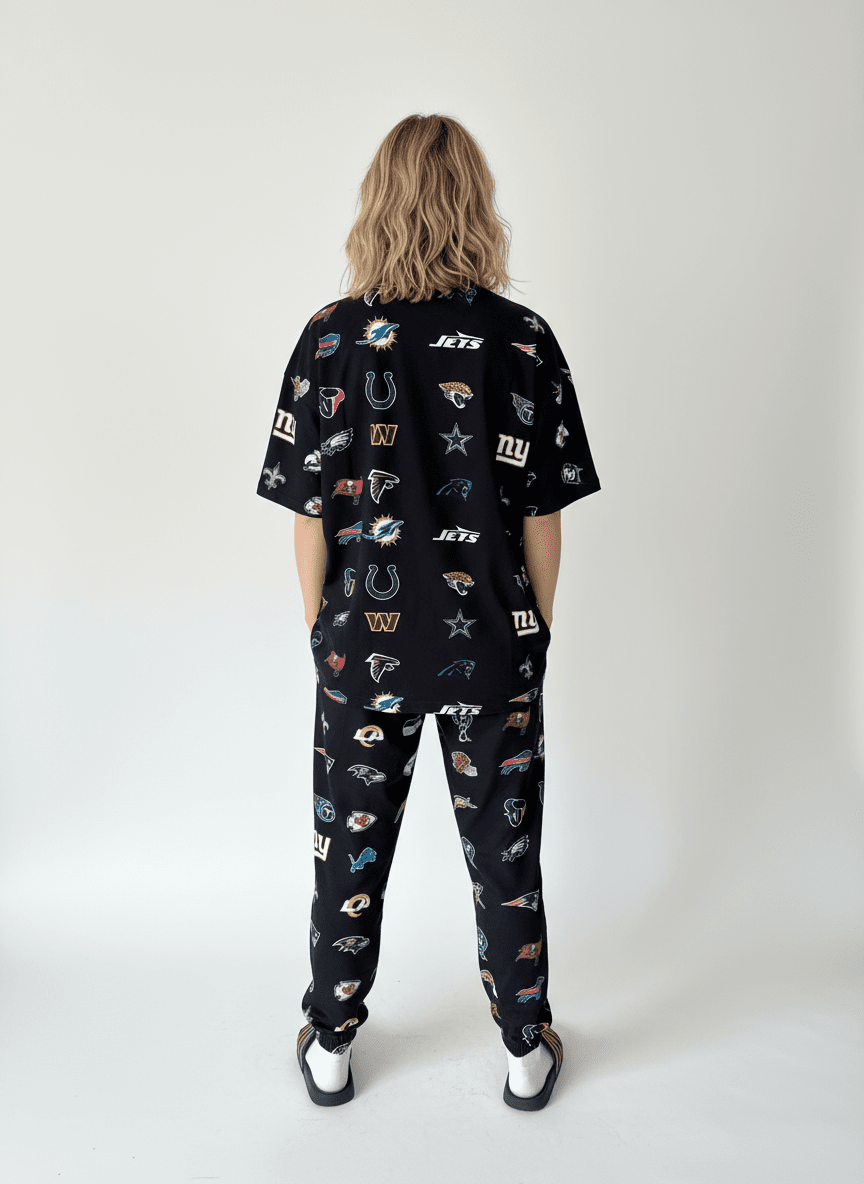 NFL Heavyweight Oversize 32 Team Mash Up Sweat Pants - Black - OOSC Clothing