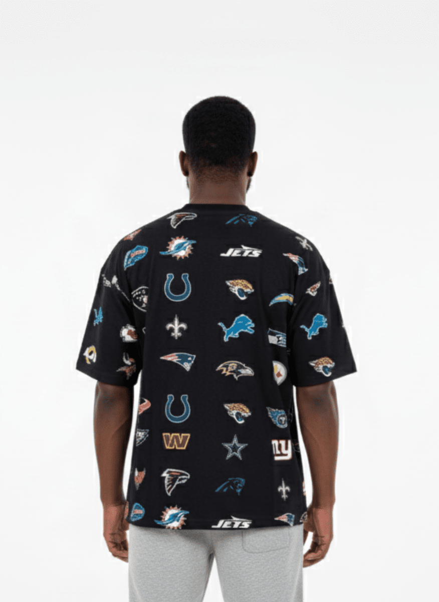 NFL Heavyweight Oversize 32 Team Mash Up T-Shirt - Black - OOSC Clothing