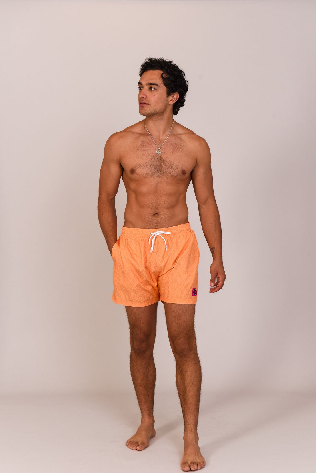 Mens Orange Honeycomb Pattern Swim Shorts – OOSC Clothing