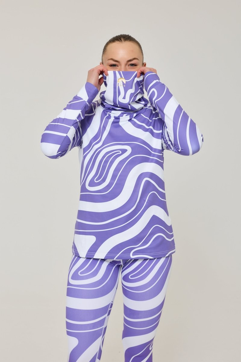 Purple Swirl Women's High Neck Baselayer Top - OOSC Clothing