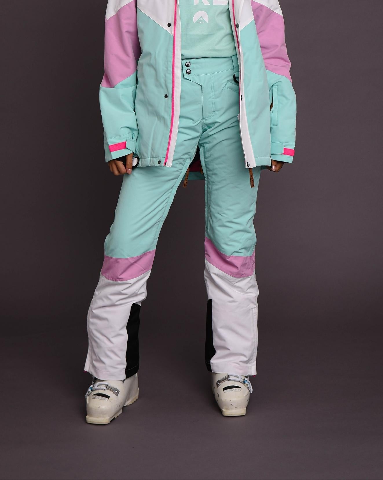 Womens Pastel Pink, White & Mint Ski Pants