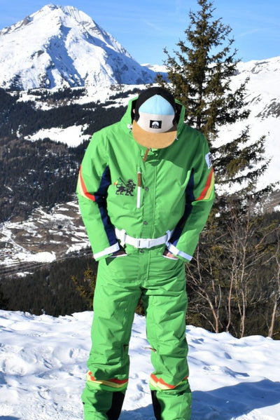 Rastafaride All In One Ski Suit - Green, Stripes - Mens