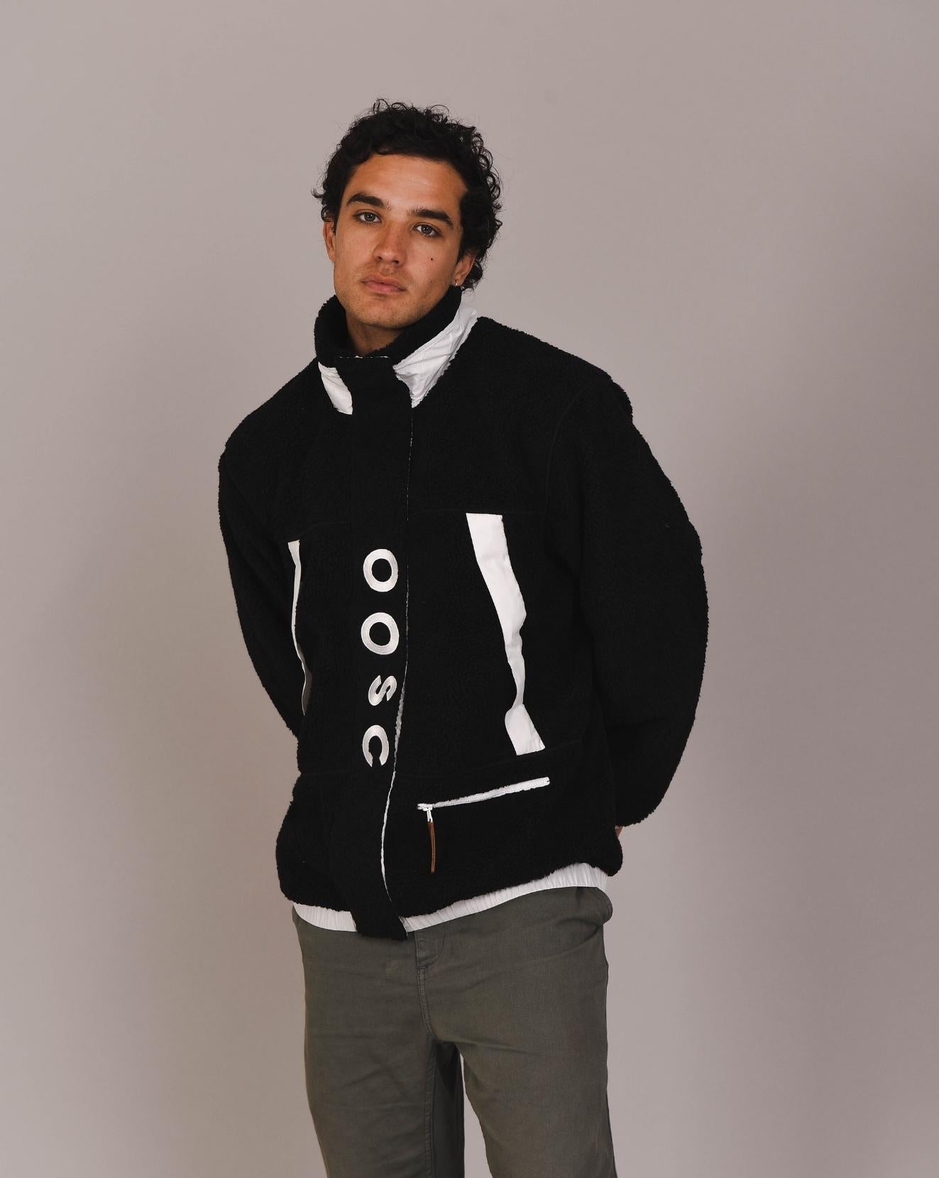 Veste polaire Sherpa noire/blanche - Homme