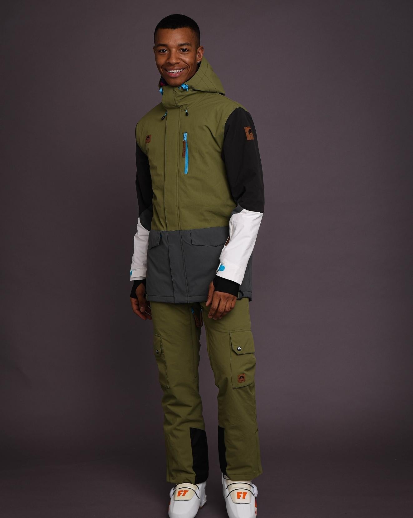 Veste de ski et de snowboard Yeh Man pour homme - Kaki, gris, noir