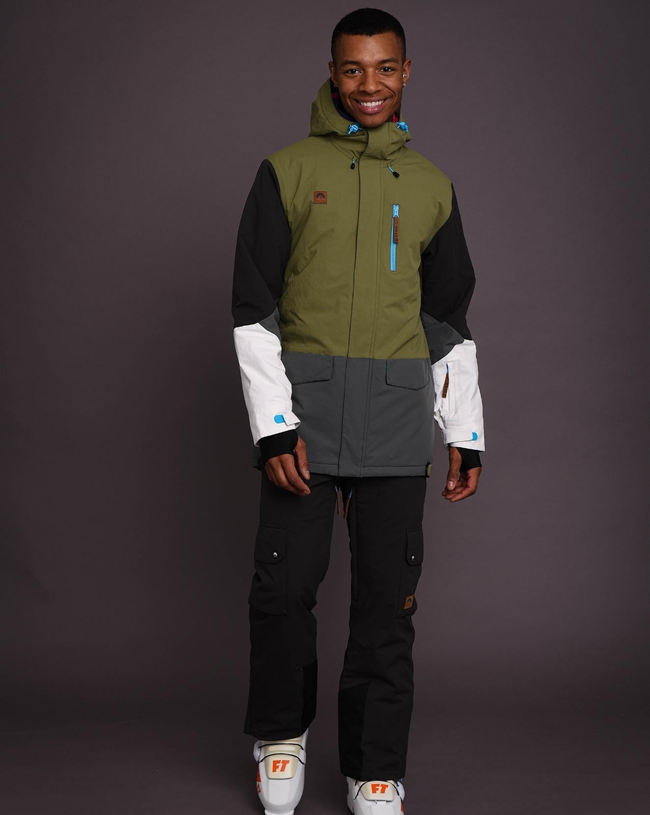 Veste de ski et de snowboard Yeh Man pour homme - Kaki, gris, noir