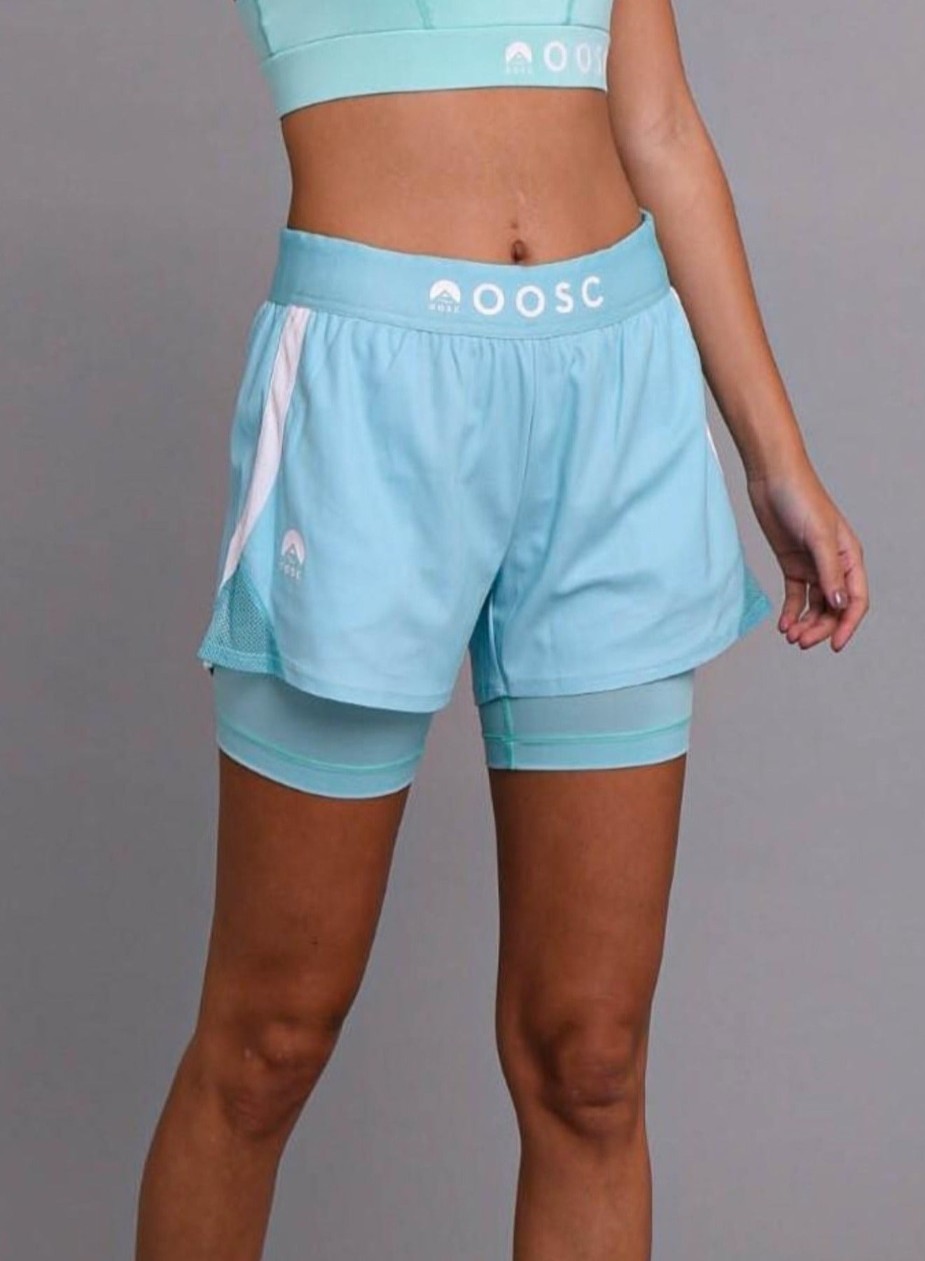 2-in-1 Booty Gym Shorts, Turquoise Women's1
