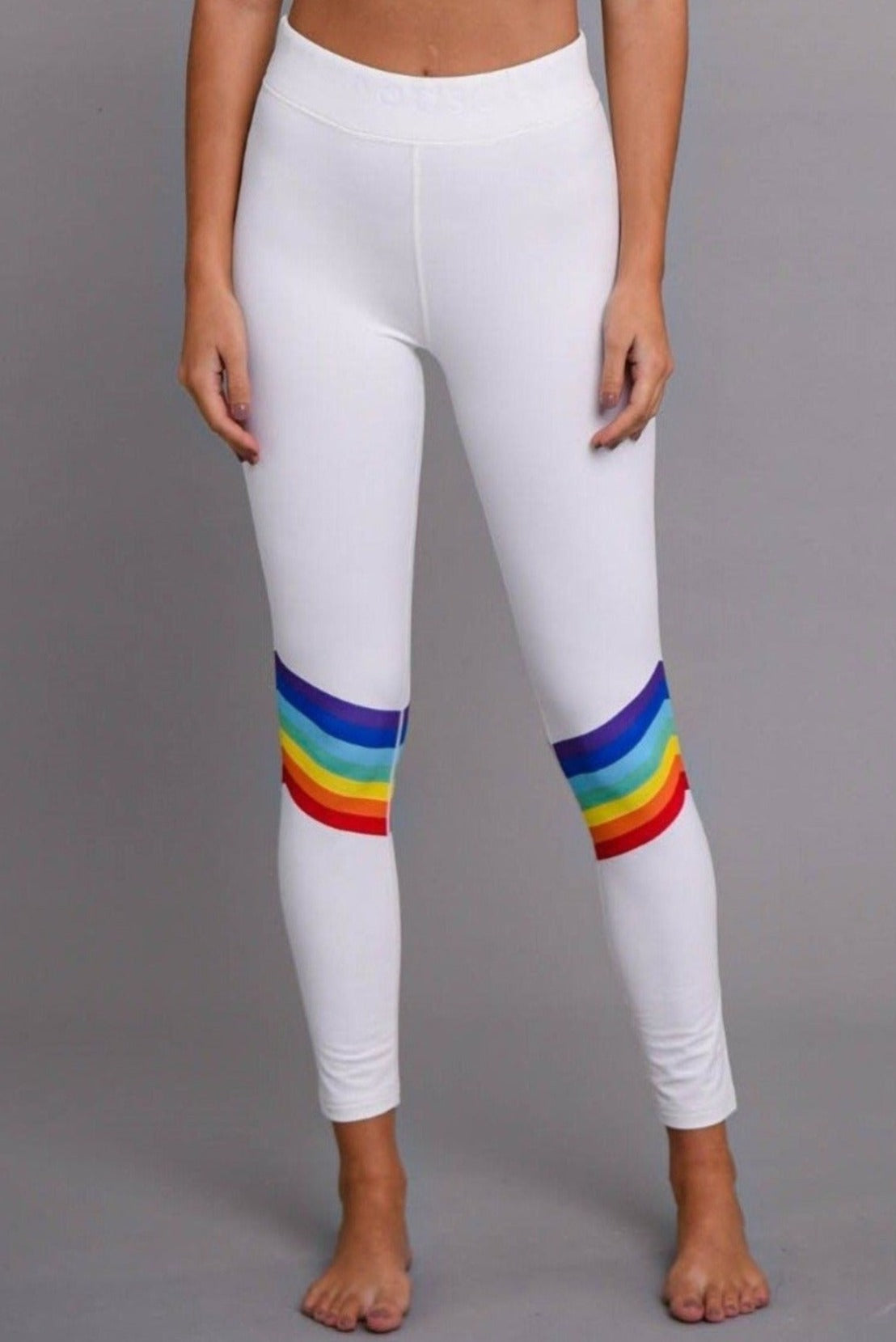 oosc womens white rainbow ski base layer leggings