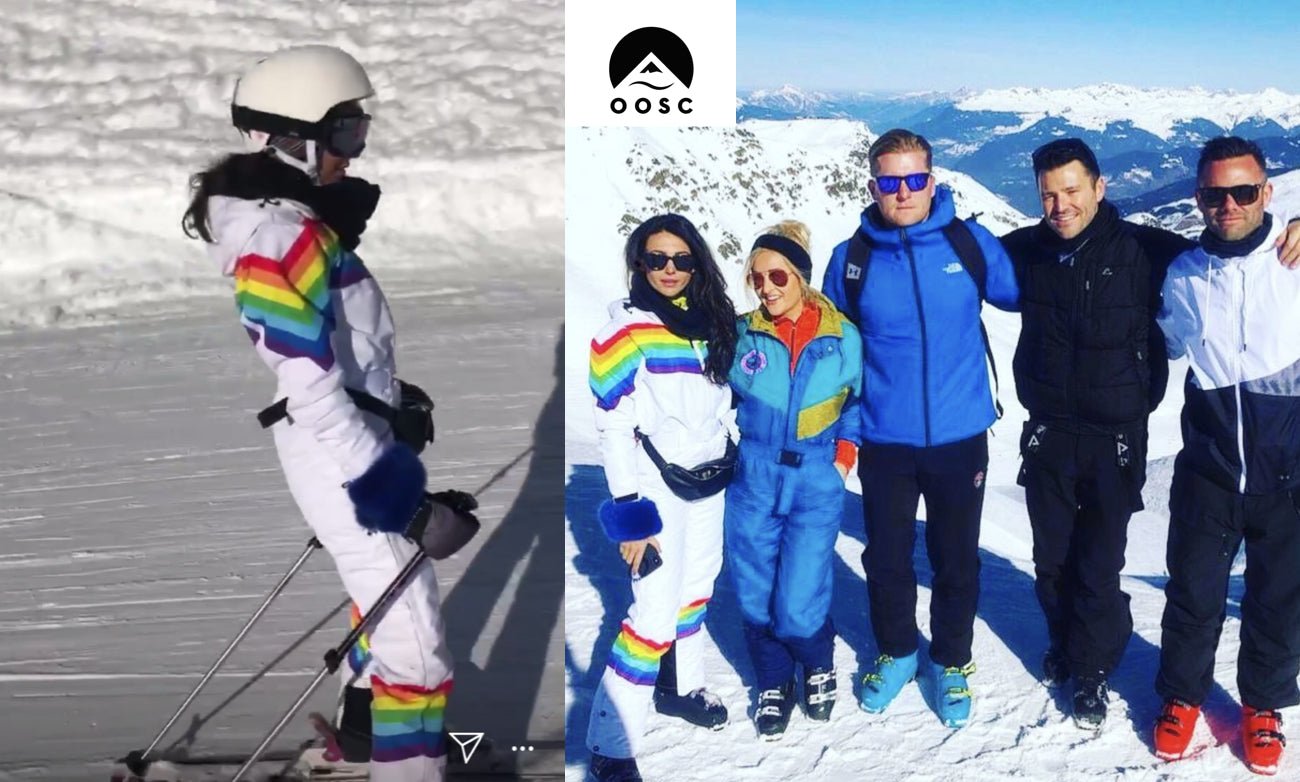 Michelle Keegan Wearing Our Rainbow Road Ski Suit - OOSC Clothing