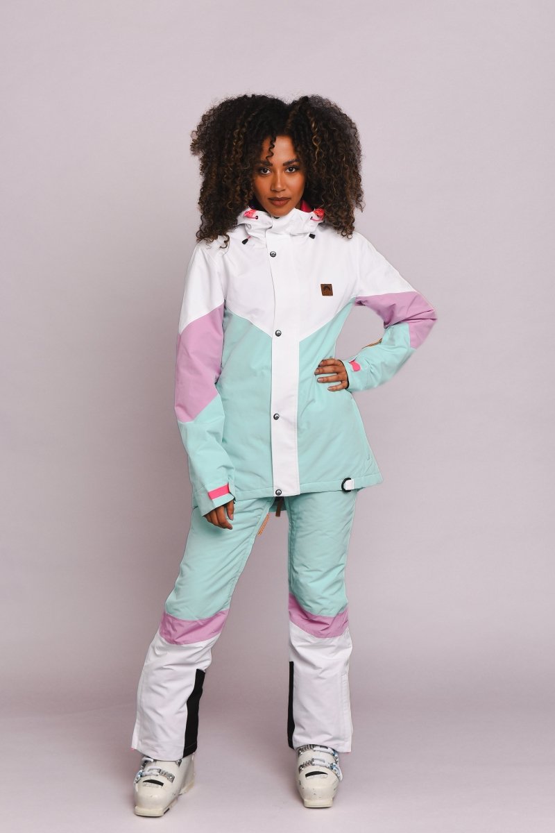 1080 Women's Ski & Snowboard Jacket - Pastel Pink, White & Pastel Mint - OOSC Clothing