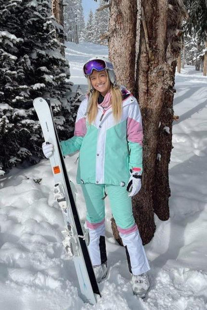 1080 Women's Ski & Snowboard Pant - Pastel Pink, White & Pastel Mint - OOSC Clothing