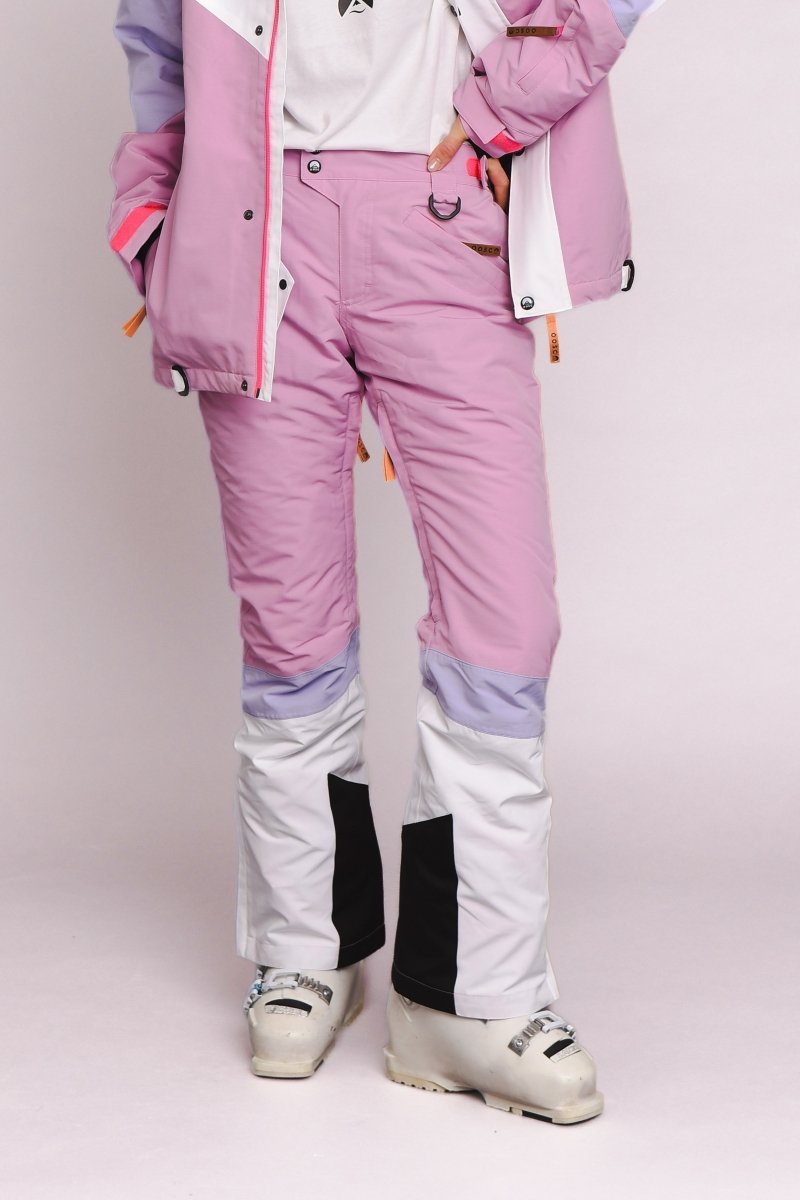 1080 Women's Ski & Snowboard Pant - Pastel Pink, White & Pastel Purple - OOSC Clothing