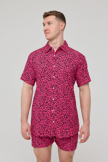 Pink Leopard Men's Short Sleeve Shirt