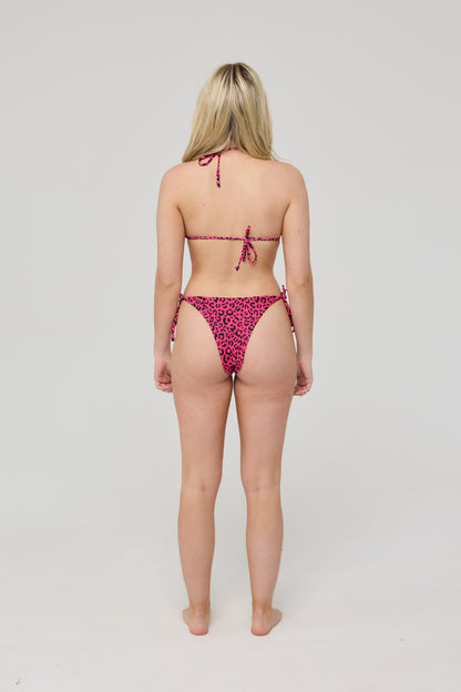 Pink Leopard Tie Side Bikini Bottoms