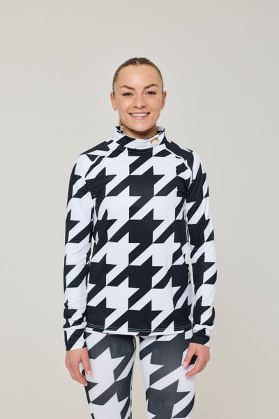 Black & White Houndstooth Women's Baselayer Top - OOSC Clothing
