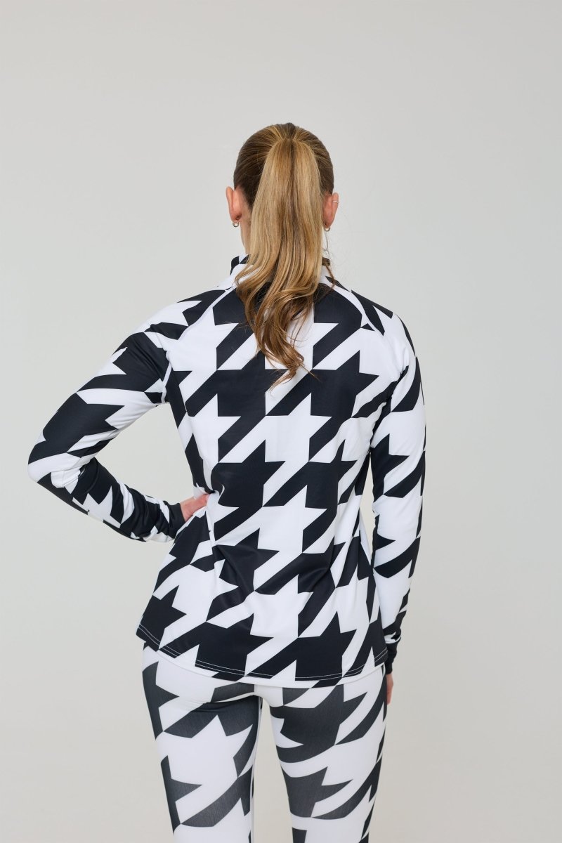 Black & White Houndstooth Women's Baselayer Top - OOSC Clothing