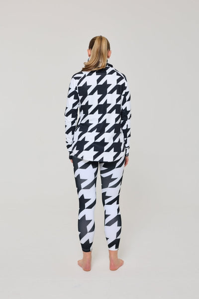 Black & White Houndstooth Women's High Neck Baselayer Top - OOSC Clothing