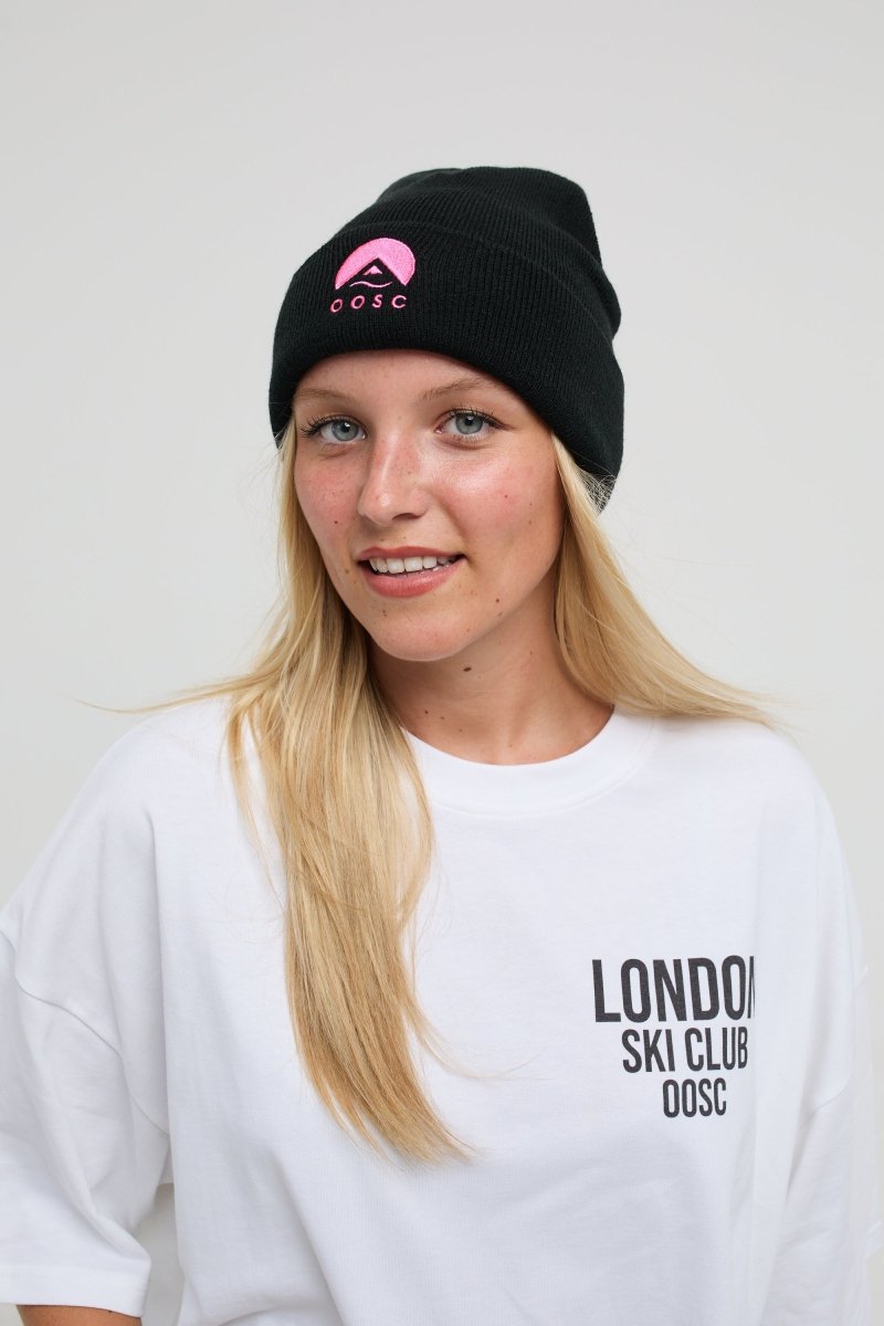 Classique Beanie - Black with Pink Logo - OOSC Clothing