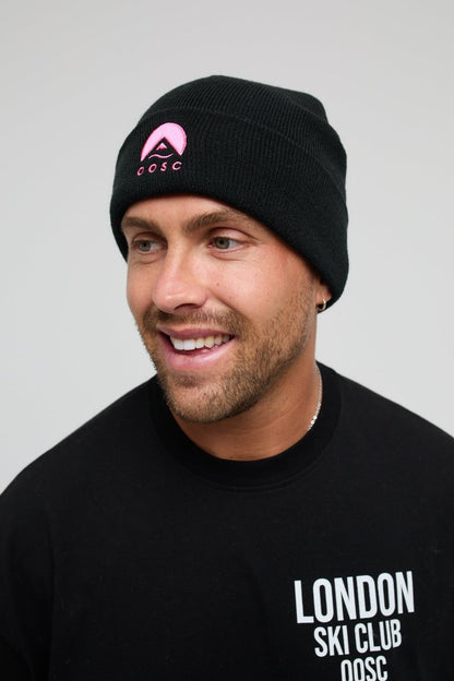 Classique Beanie - Black with Pink Logo - OOSC Clothing