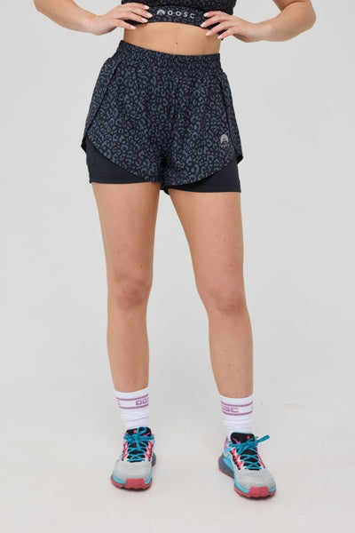 Elite 2 in 1 Running Shorts - Black Leopard - OOSC Clothing