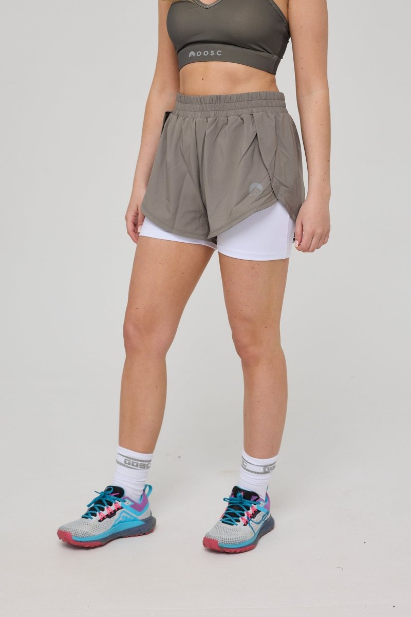 Elite 2 in 1 Running Shorts - Khaki - OOSC Clothing