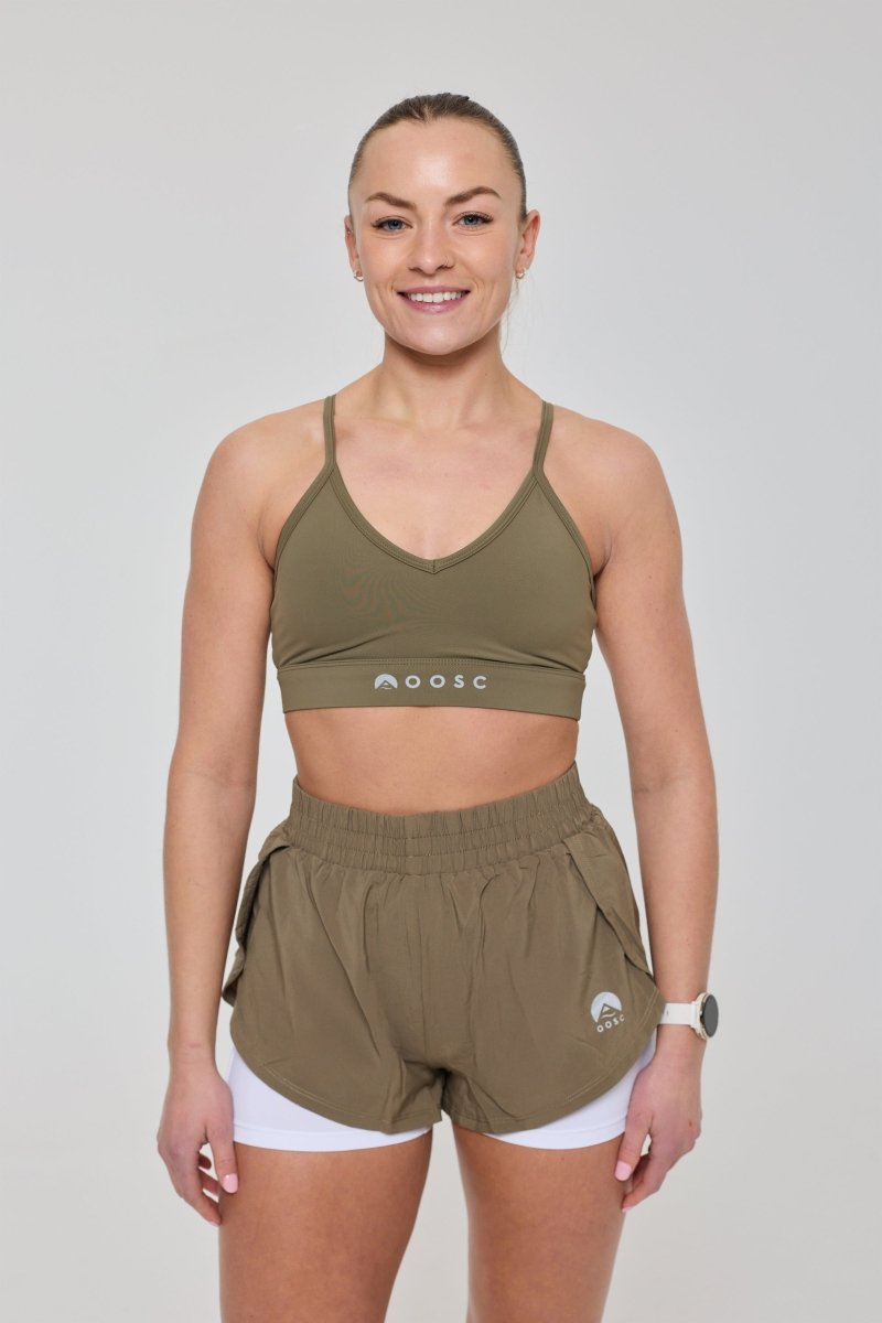 Elite 2 in 1 Running Shorts - Khaki - OOSC Clothing