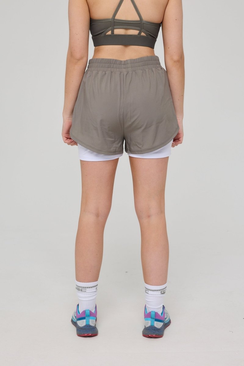 Elite 2 in 1 Running Shorts - Khaki - OOSC Clothing