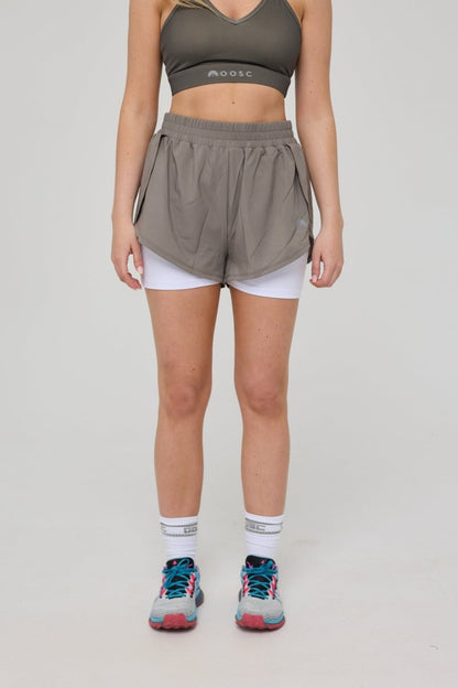 Elite 2 in 1 Running Shorts - Khaki - OOSC Clothing