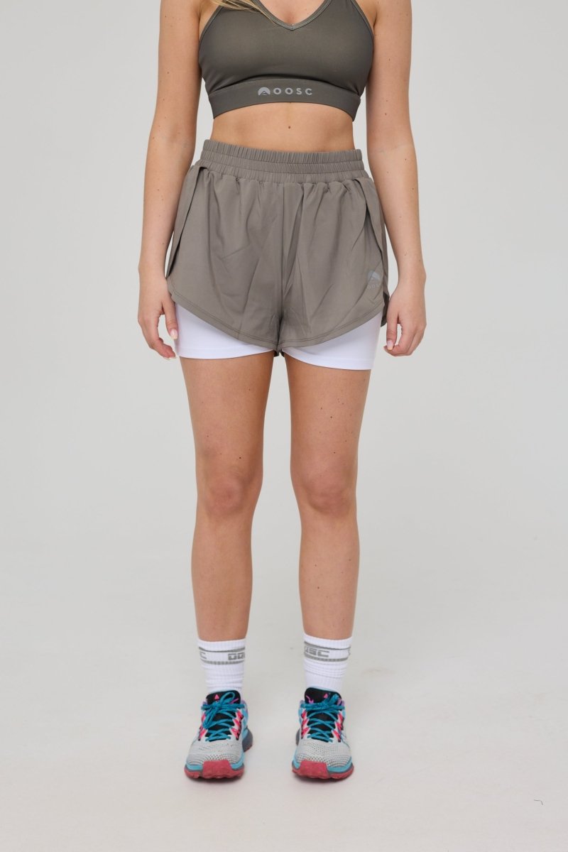 Elite 2 in 1 Running Shorts - Khaki - OOSC Clothing