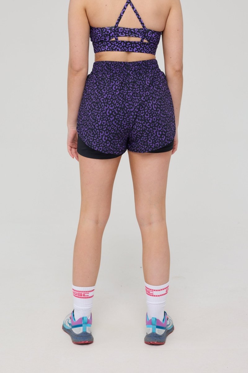 Elite 2 in 1 Running Shorts - Purple Leopard - OOSC Clothing