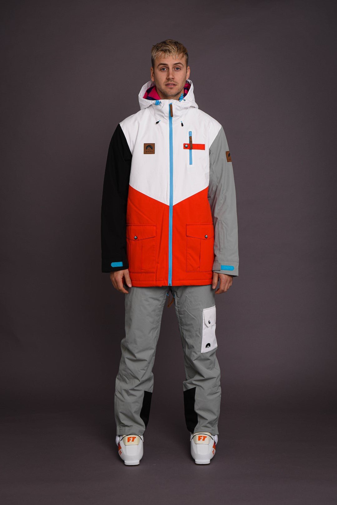 mens white red black grey ski outfit