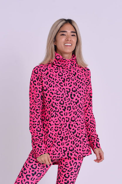 High Neck Baselayer Top - Hotel California Pink Leopard Women's - OOSC Clothing