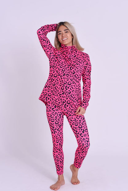 High Neck Baselayer Top - Hotel California Pink Leopard Women's - OOSC Clothing