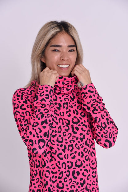 High Neck Baselayer Top - Hotel California Pink Leopard Women's - OOSC Clothing