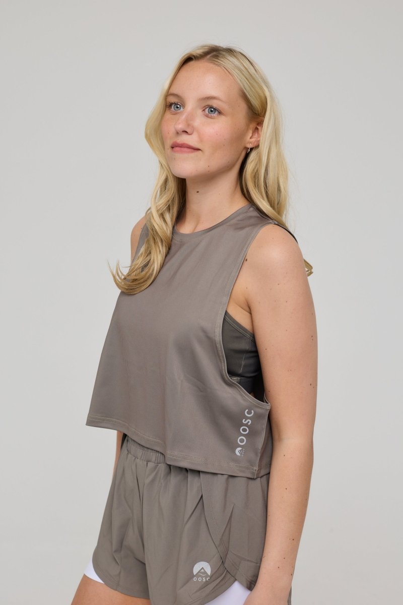 Infinite Cropped Tank Top - Khaki - OOSC Clothing