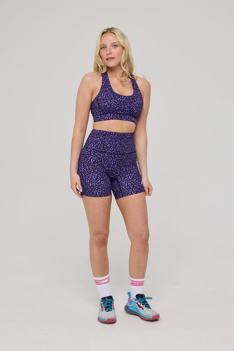Infinite High Waisted Shorts - Purple Leopard - OOSC Clothing
