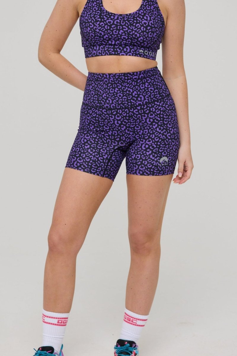 Infinite High Waisted Shorts - Purple Leopard - OOSC Clothing