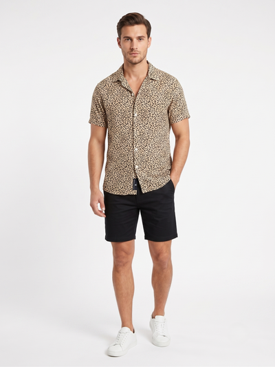Tan Leopard Print Men's Short Sleeve Shirt