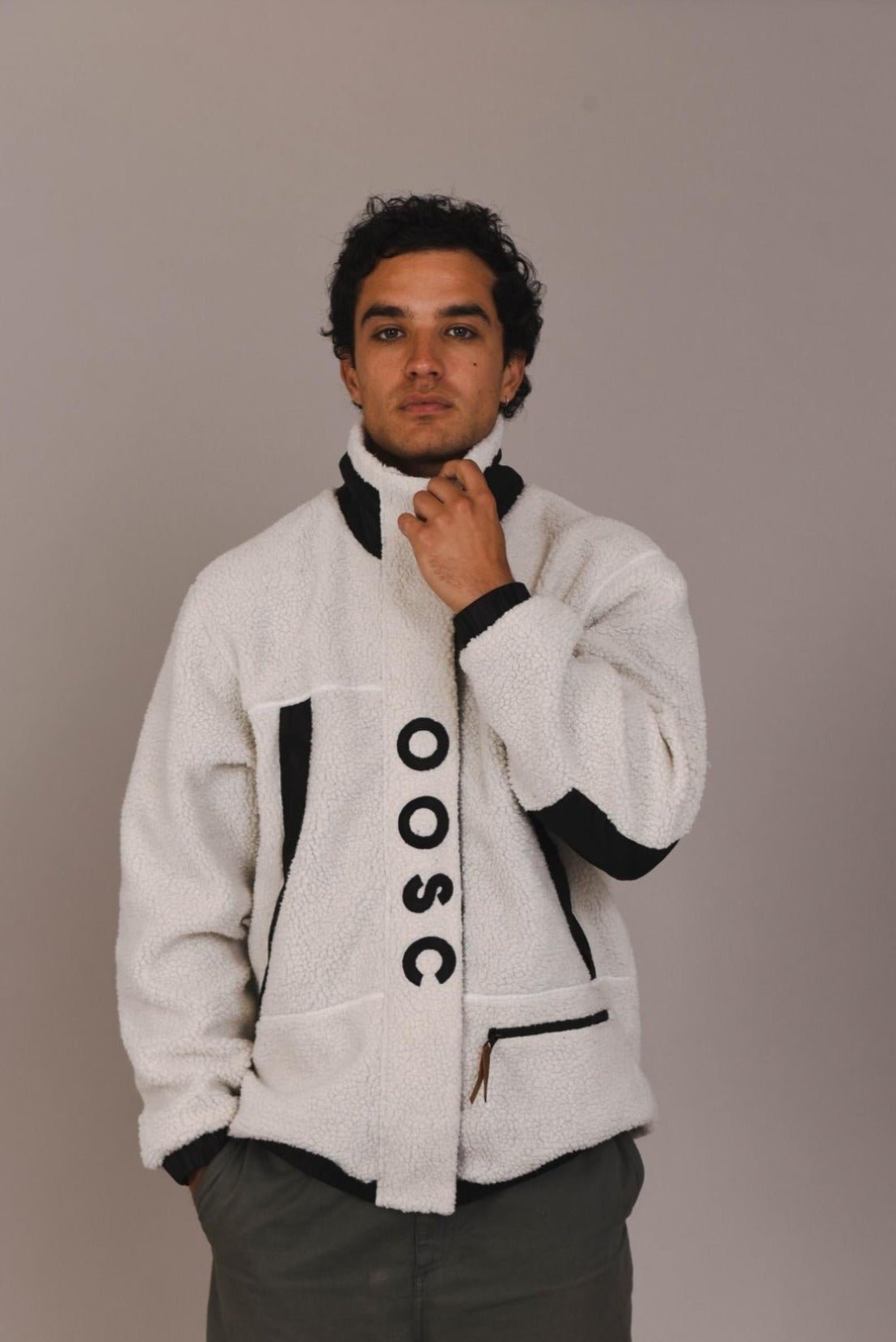 Sherpa Fleece Jacket White / Black - Men's