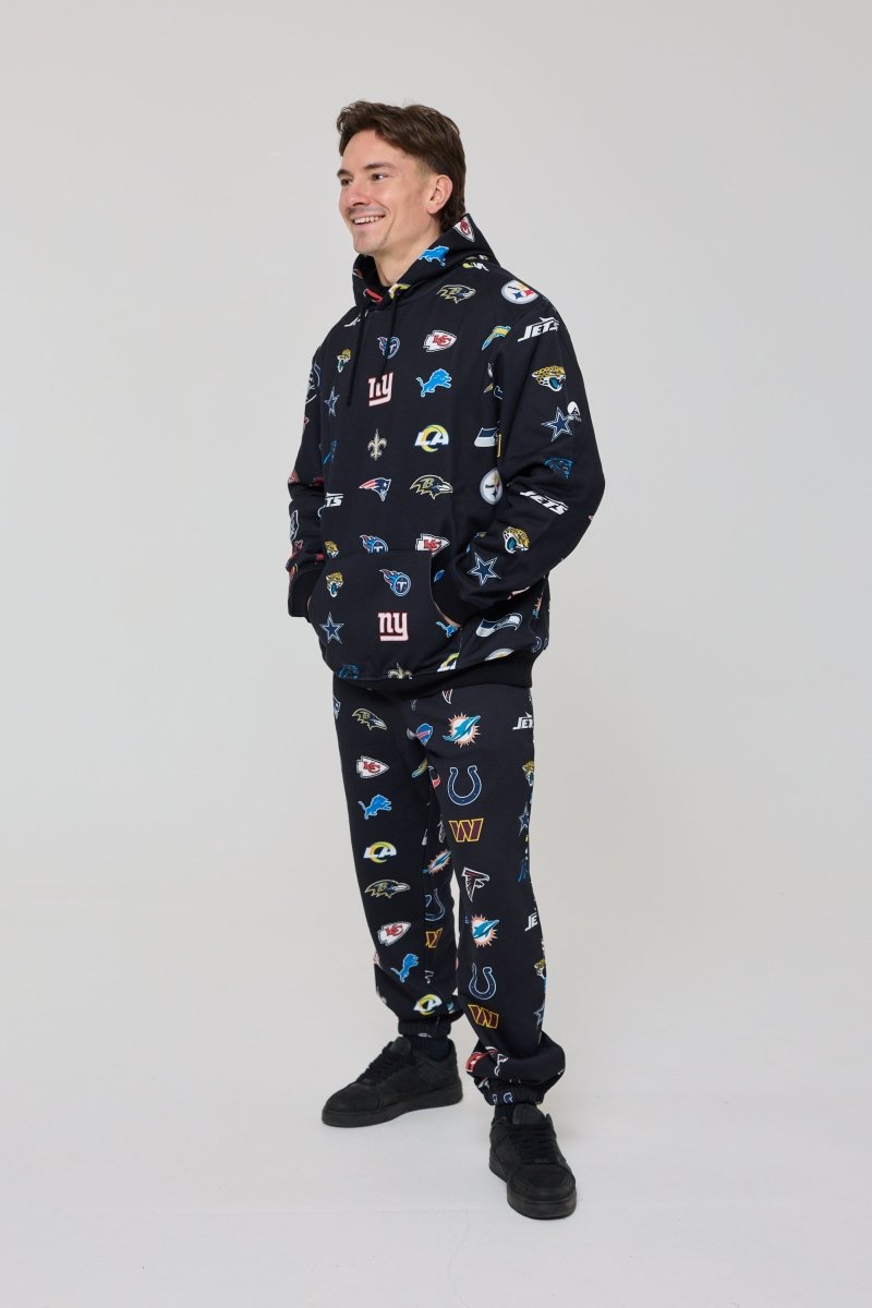 NFL Heavyweight Oversize 32 Team Mash Up Hoodie - Black - OOSC Clothing